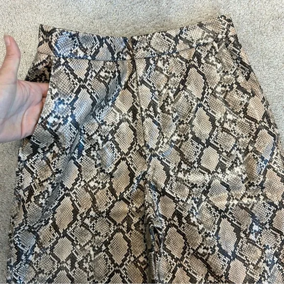 Zara Snake Print Faux Leather Pants Sand Brown High Waist Sz S